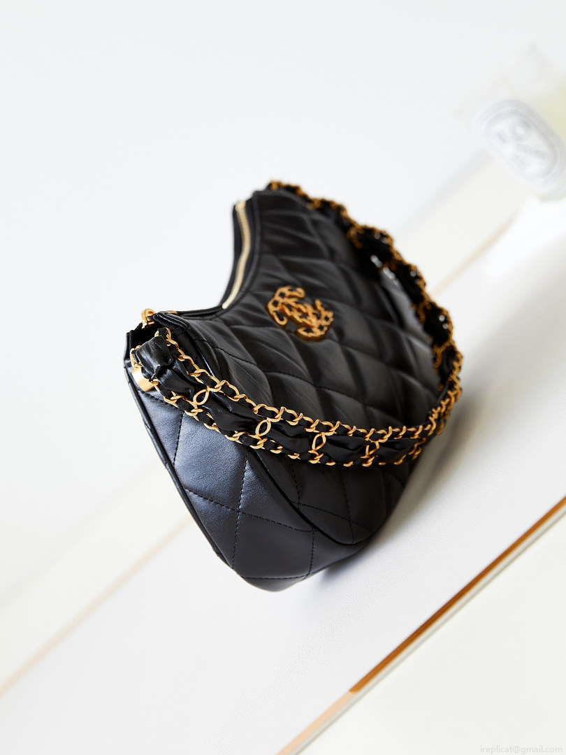 Chanel AS4422 23K Hobo Bag Lambskin Gold Metal Black