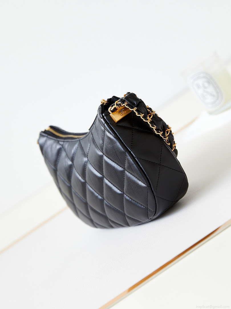 Chanel AS4422 23K Hobo Bag Lambskin Gold Metal Black
