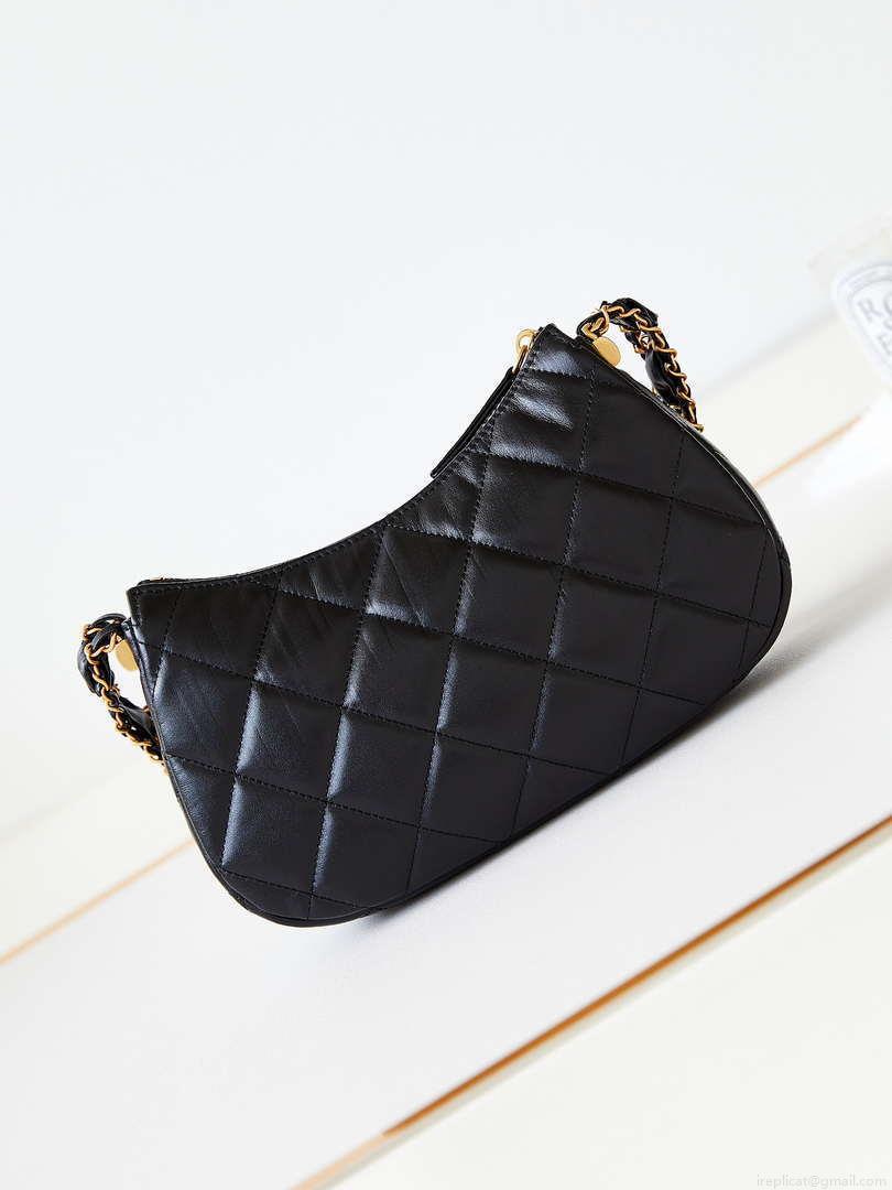 Chanel AS4422 23K Hobo Bag Lambskin Gold Metal Black