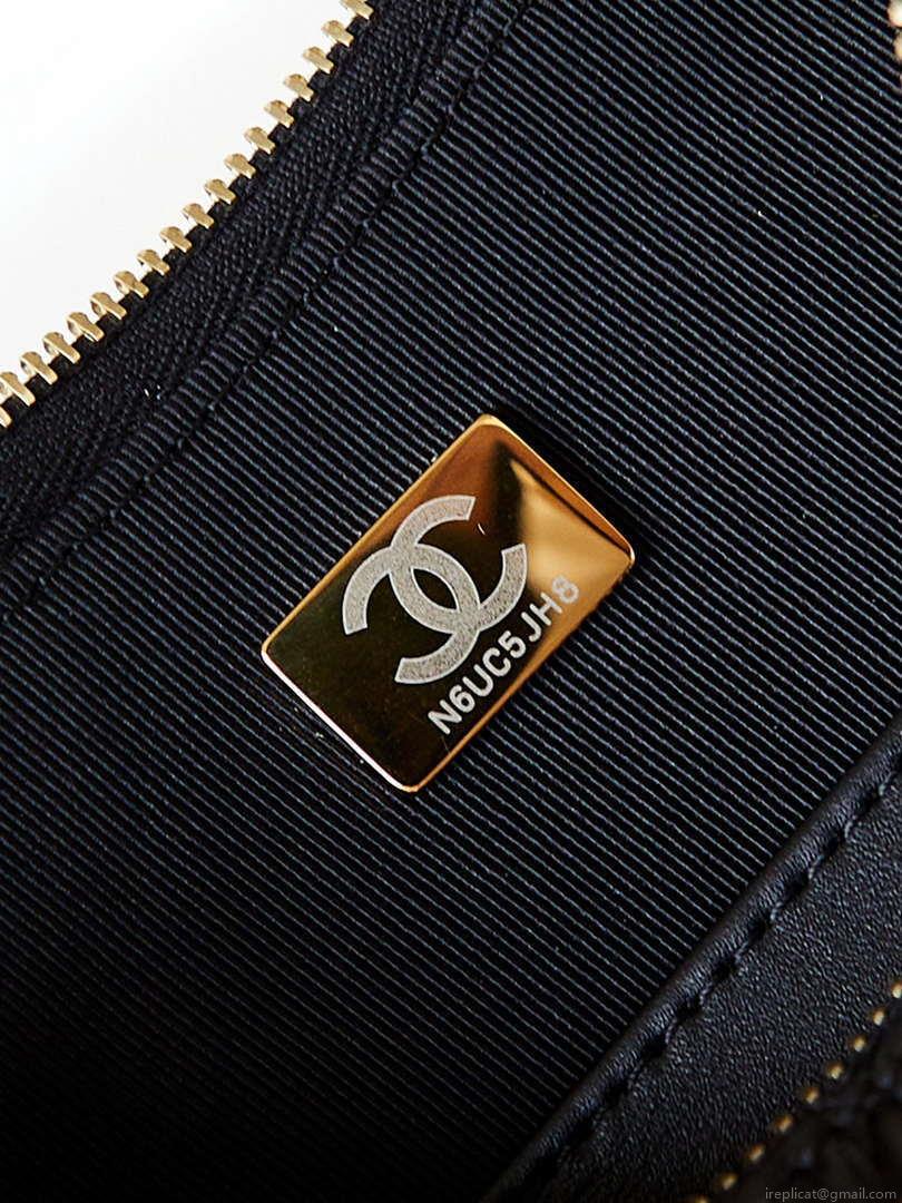Chanel AS4422 23K Hobo Bag Lambskin Gold Metal Black