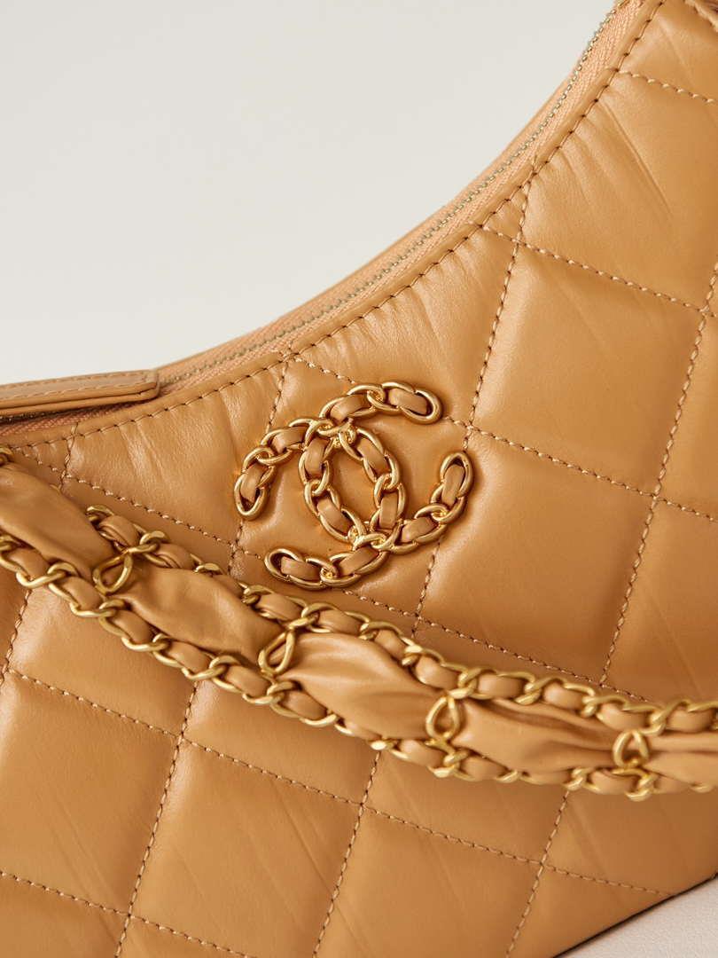 Chanel AS4422 23K Hobo Bag Lambskin Gold Metal Caramel