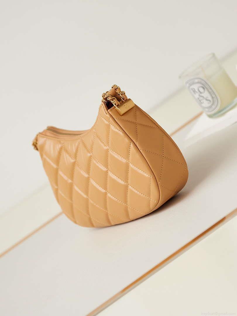 Chanel AS4422 23K Hobo Bag Lambskin Gold Metal Caramel