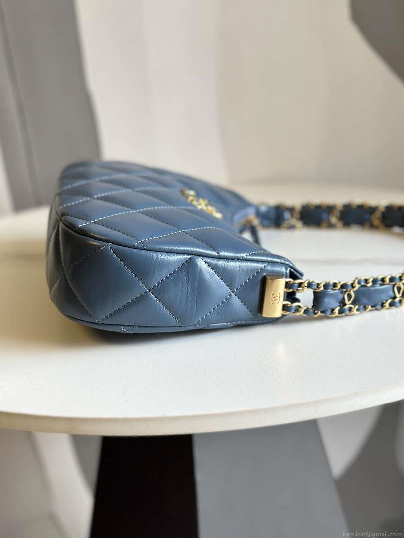 Chanel AS4422 23K Hobo Bag Lambskin Gold Metal Navy Blue