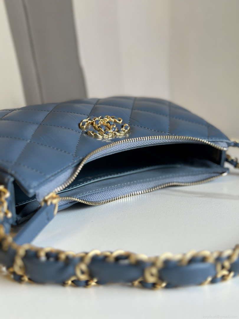 Chanel AS4422 23K Hobo Bag Lambskin Gold Metal Navy Blue