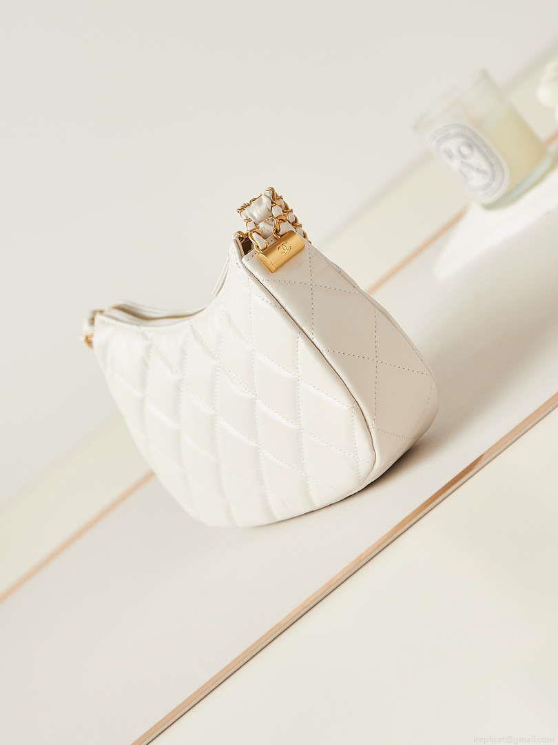 Chanel AS4422 23K Hobo Bag Lambskin Gold Metal White