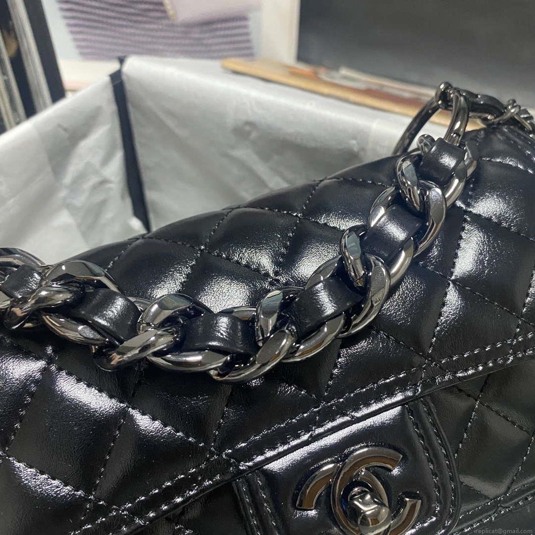 Chanel AS4051 Flap Bag Lambskin Black Metal with Black