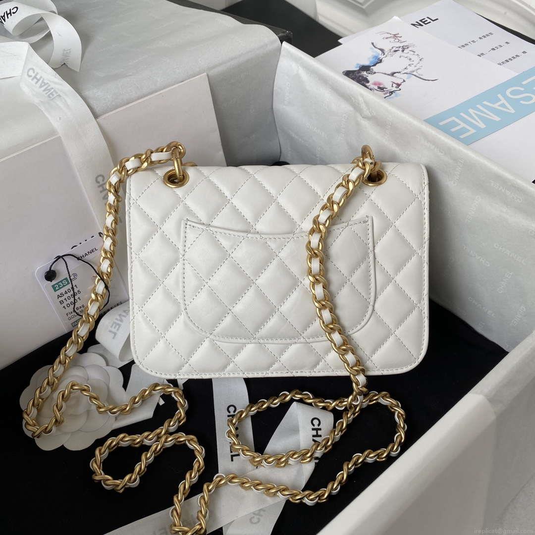Chanel AS4051 Flap Bag Lambskin Gold Metal White