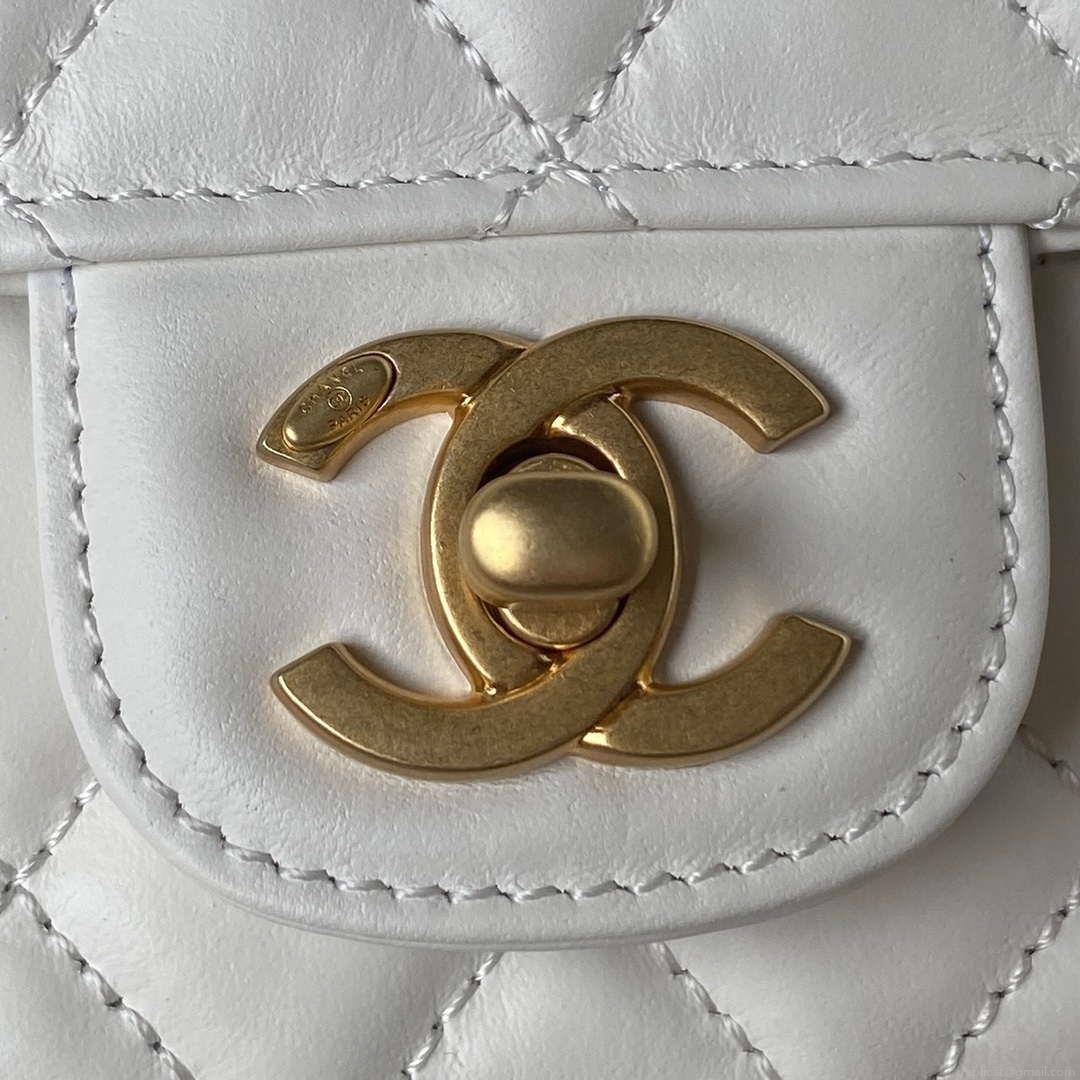 Chanel AS4051 Flap Bag Lambskin Gold Metal White