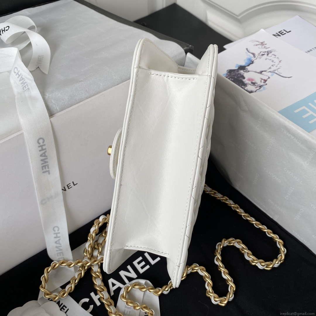 Chanel AS4051 Flap Bag Lambskin Gold Metal White