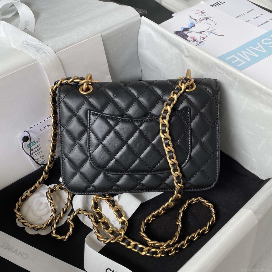 Chanel AS4051 Flap Bag Lambskin Gold Metal Black
