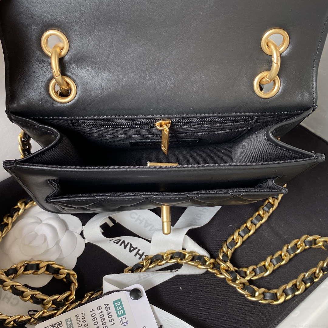 Chanel AS4051 Flap Bag Lambskin Gold Metal Black