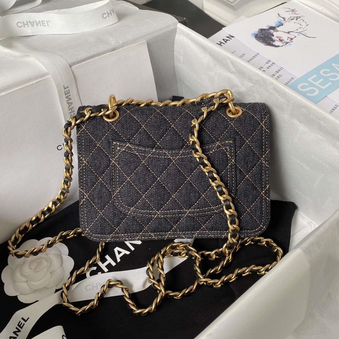 Chanel AS4051 Flap Bag Denim canvas Gold Metal Black