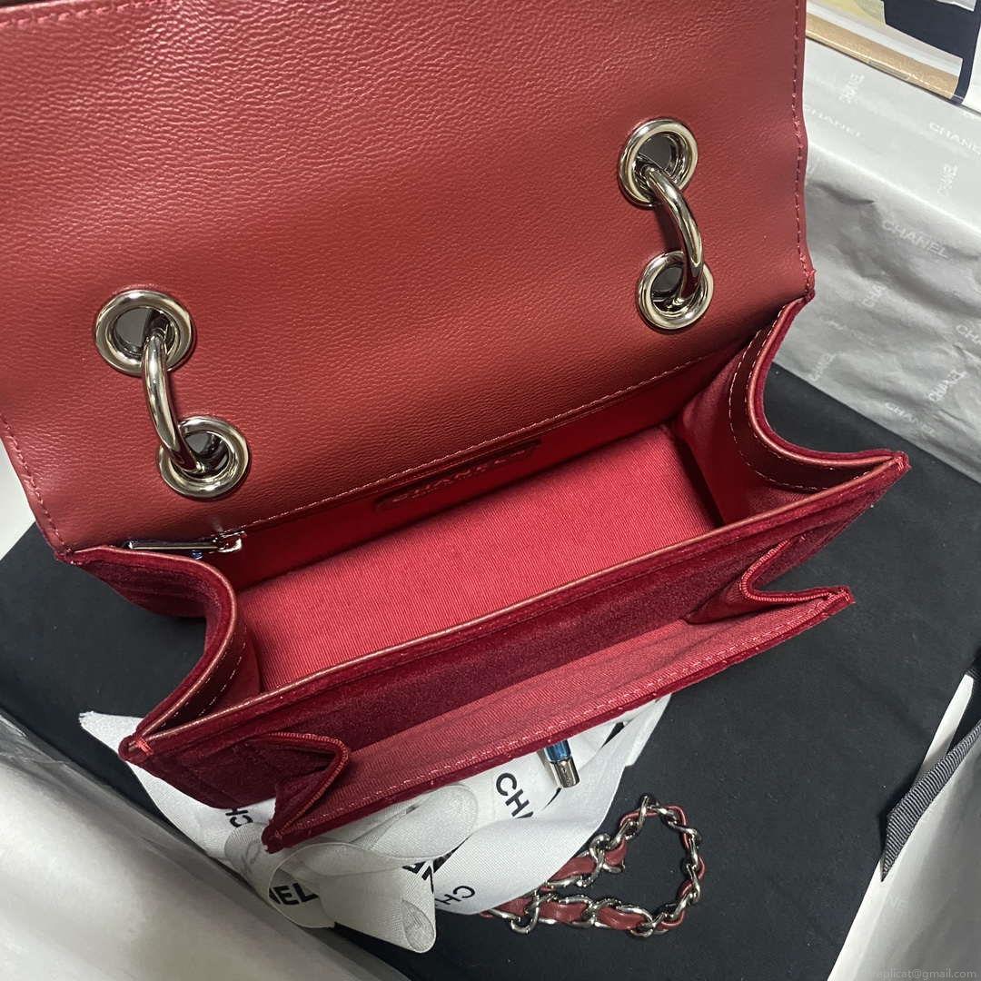 Chanel AS4051 Flap Bag Velvet Silver Metal Wine Red
