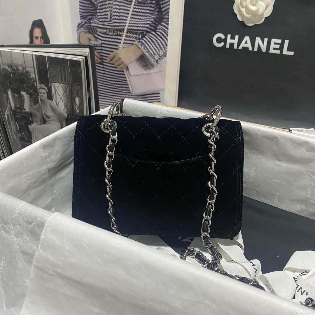 Chanel AS4051 Flap Bag Velvet Silver Metal Black