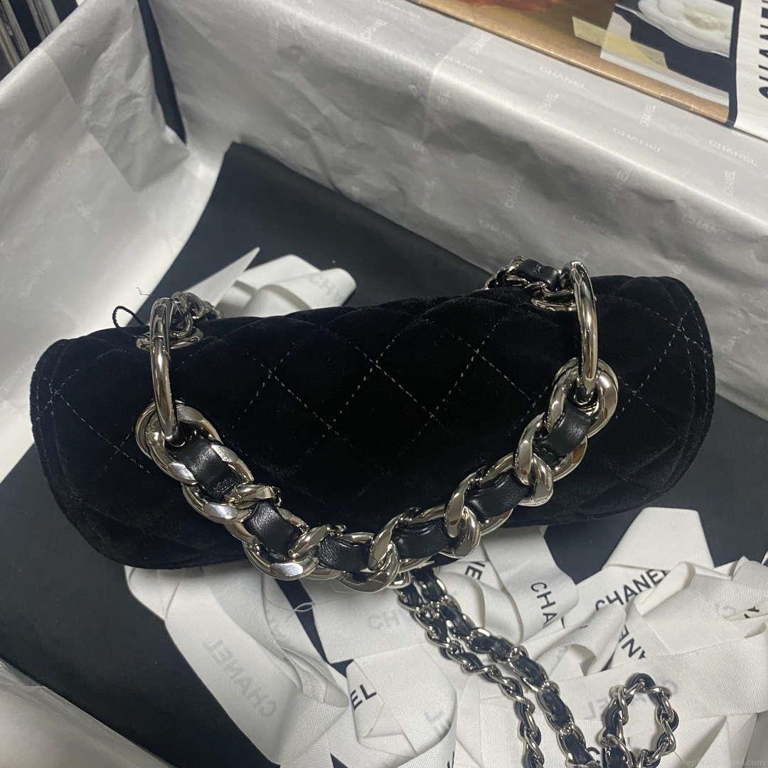 Chanel AS4051 Flap Bag Velvet Silver Metal Black