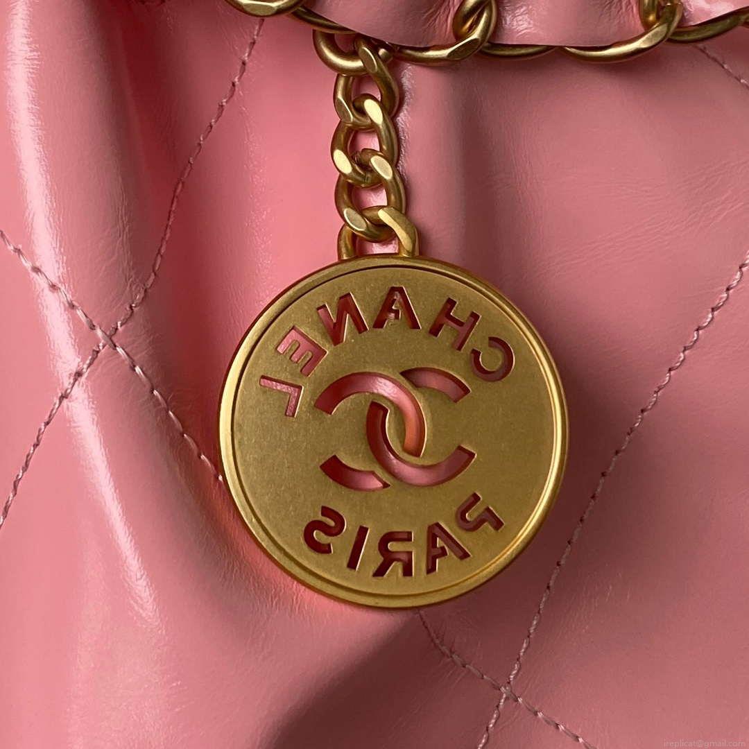 Chanel 22 Bag AS4486 Handbag Shiny Calfskin Pink With Gold
