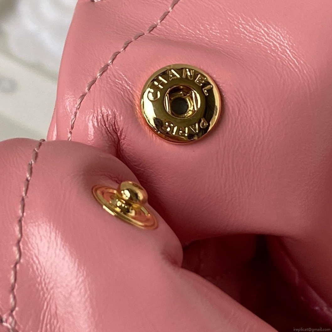 Chanel 22 Bag AS4486 Handbag Shiny Calfskin Pink With Gold