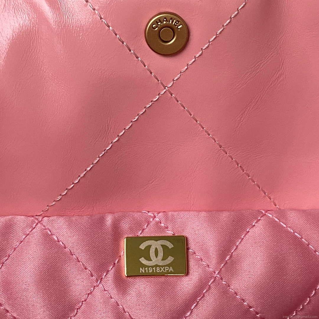 Chanel 22 Bag AS4486 Handbag Shiny Calfskin Pink With Gold