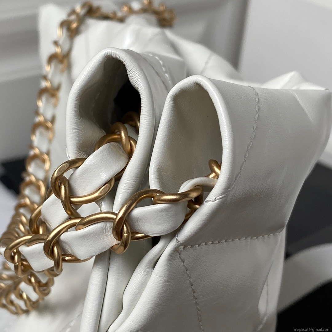 Chanel 22 Bag AS4486 Handbag Shiny Calfskin White With Gold