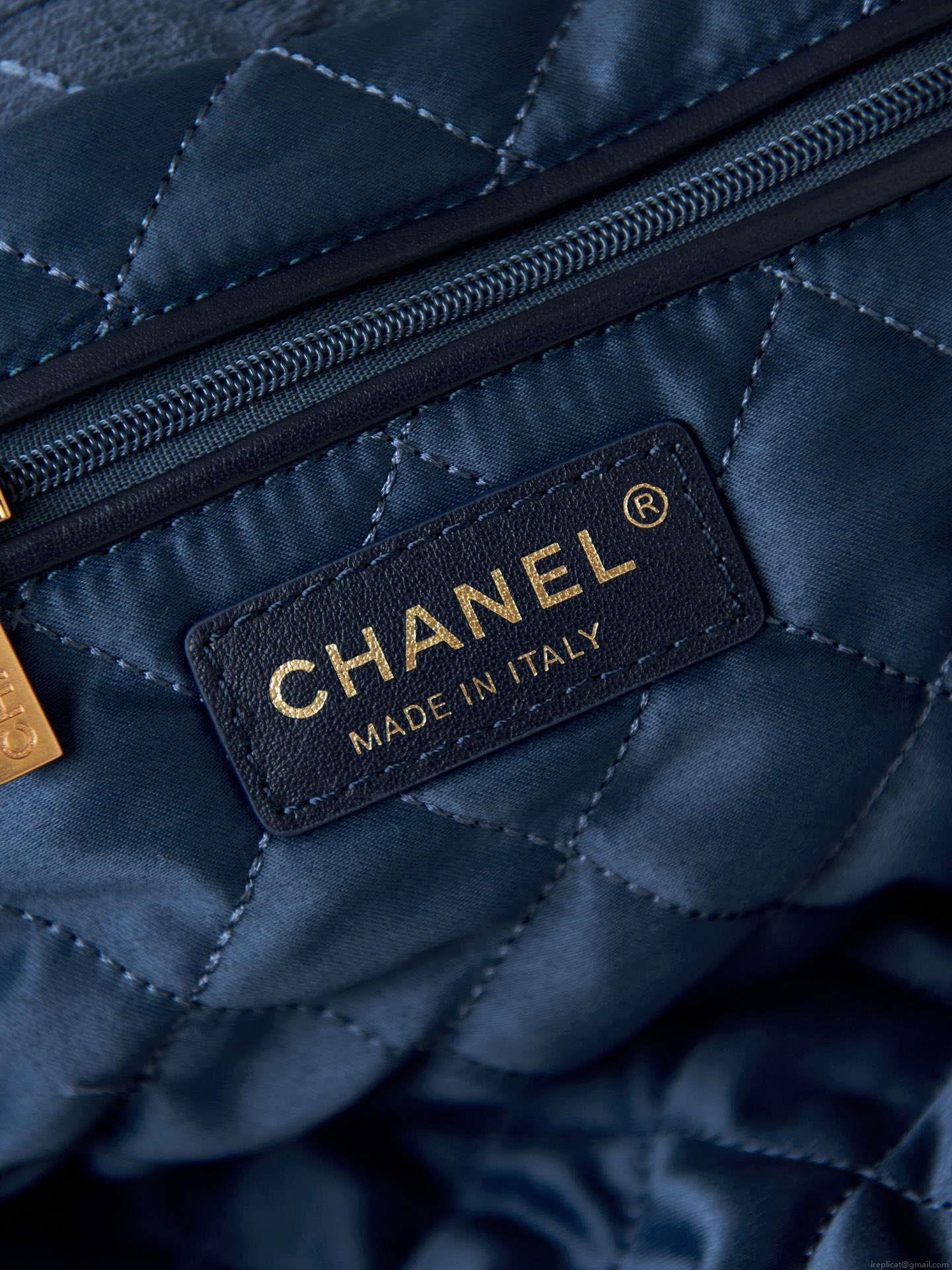 Chanel 22 AS3260 Small Handbag Velvet Navy Blue Gold