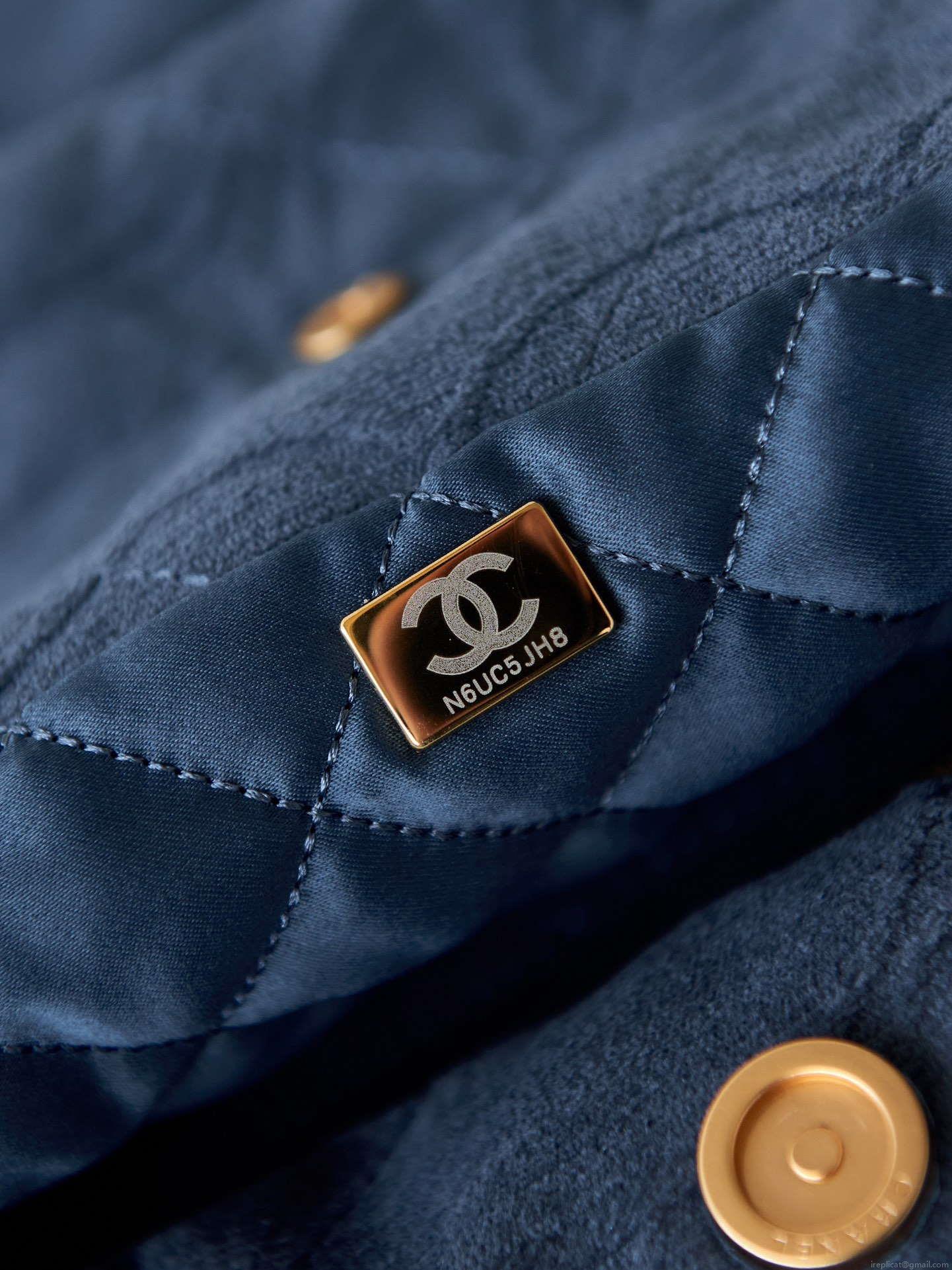 Chanel 22 AS3260 Small Handbag Velvet Navy Blue Gold