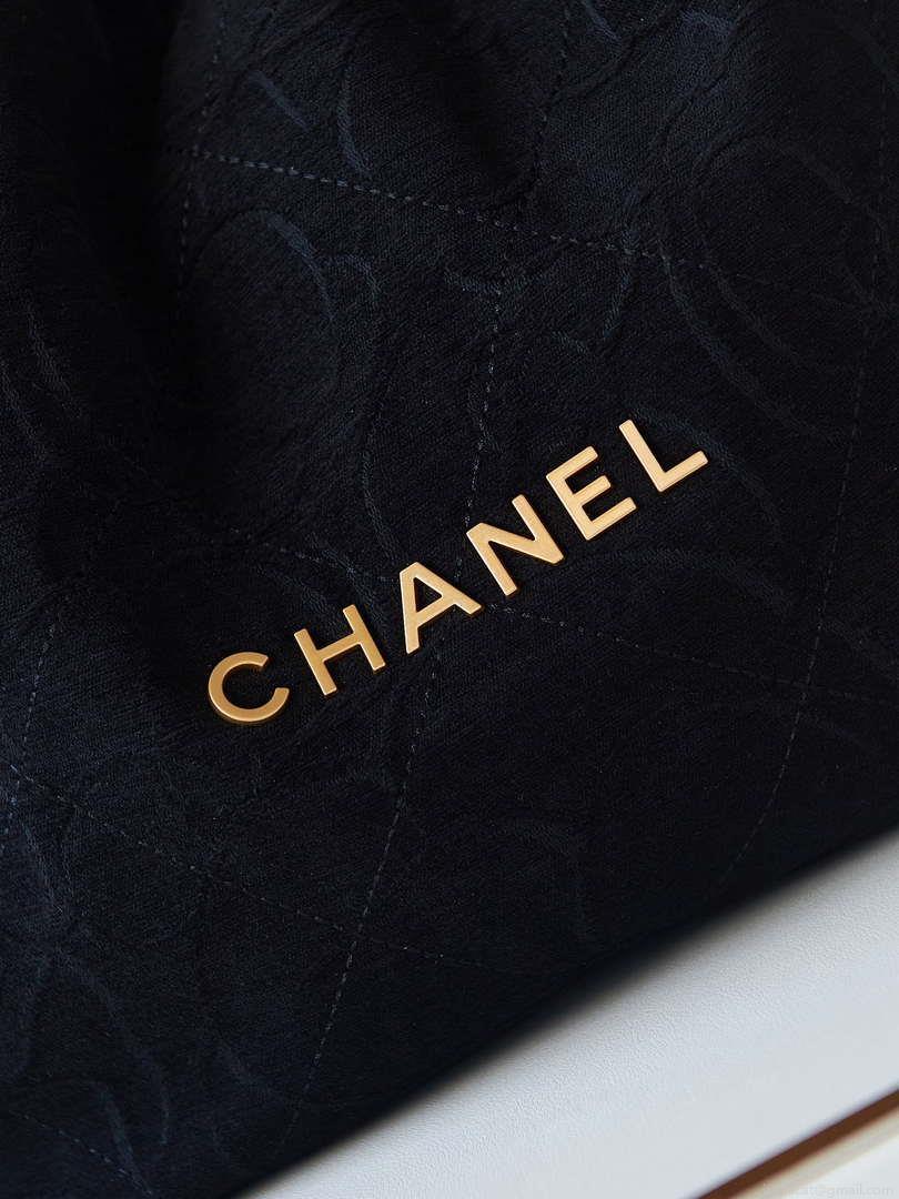 Chanel 22 Handbag Shiny AS3261 Black Velvet Gold