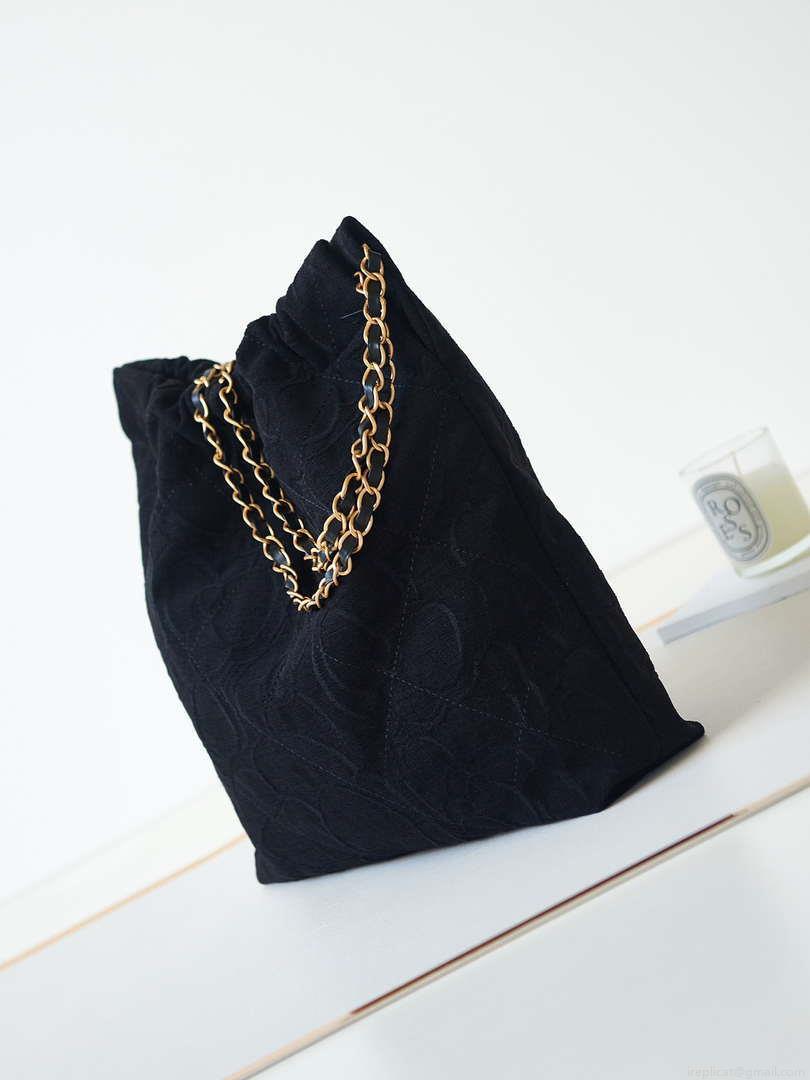Chanel 22 Handbag Shiny AS3261 Black Velvet Gold
