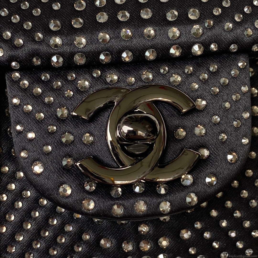 Chanel AS1116 Small Flap bag Velvet Crystal Pearl A69900 Black
