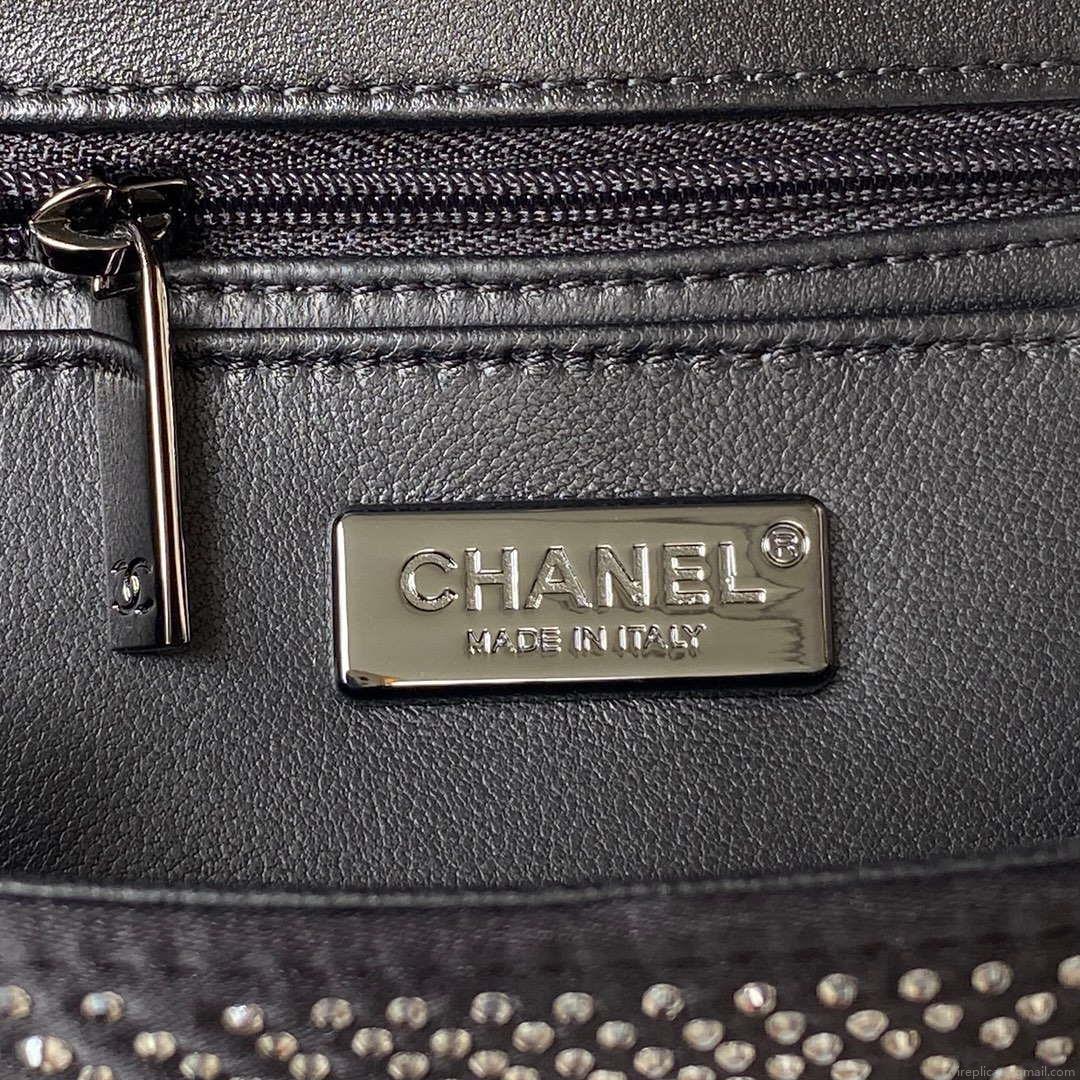 Chanel AS1116 Small Flap bag Velvet Crystal Pearl A69900 Black
