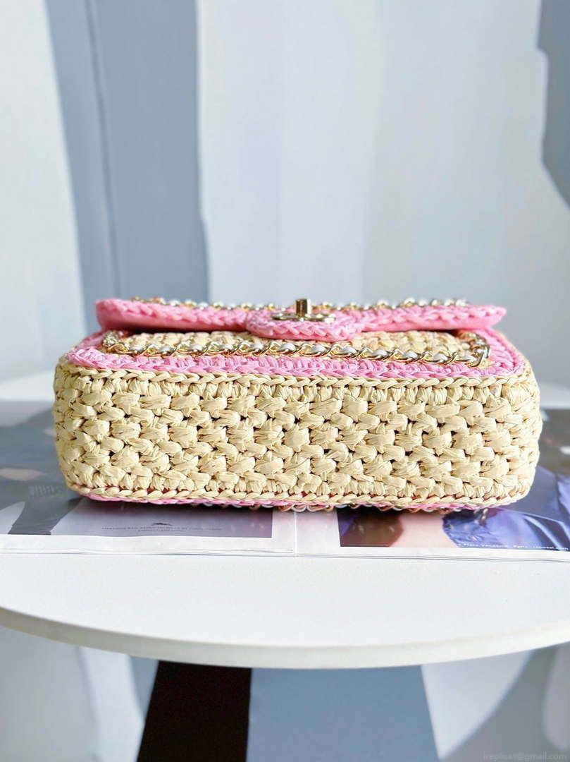 Chanel AS1116 Small Flap bag Raffia A69900 Beige & Pink