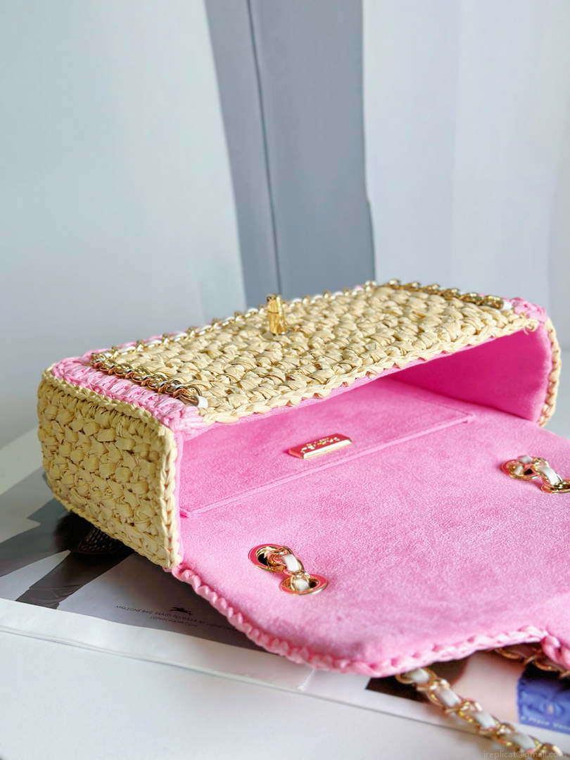 Chanel AS1116 Small Flap bag Raffia A69900 Beige & Pink
