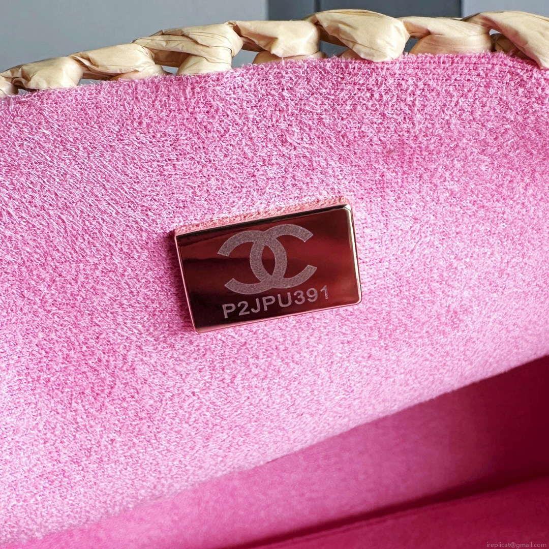 Chanel AS1116 Small Flap bag Raffia A69900 Beige & Pink