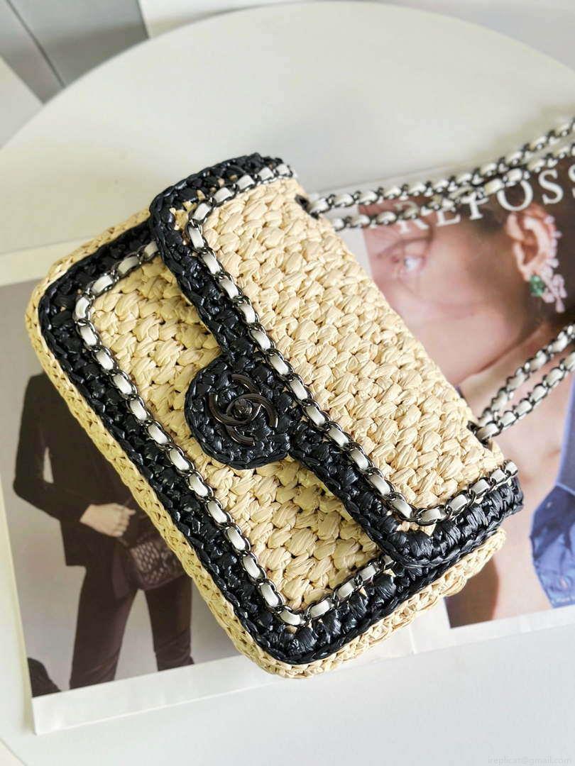 Chanel AS1116 Small Flap bag Raffia A69900 Beige & Black