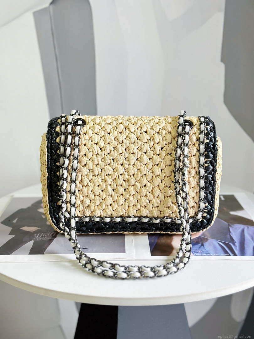 Chanel AS1116 Small Flap bag Raffia A69900 Beige & Black
