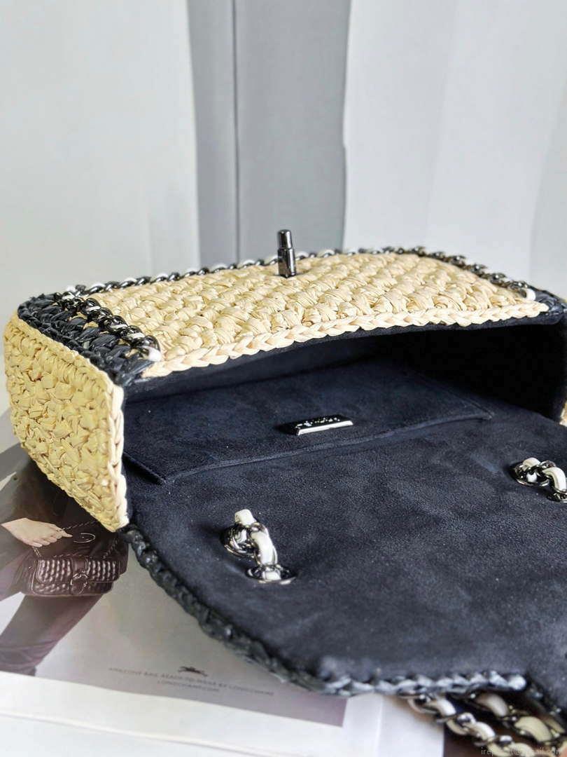 Chanel AS1116 Small Flap bag Raffia A69900 Beige & Black