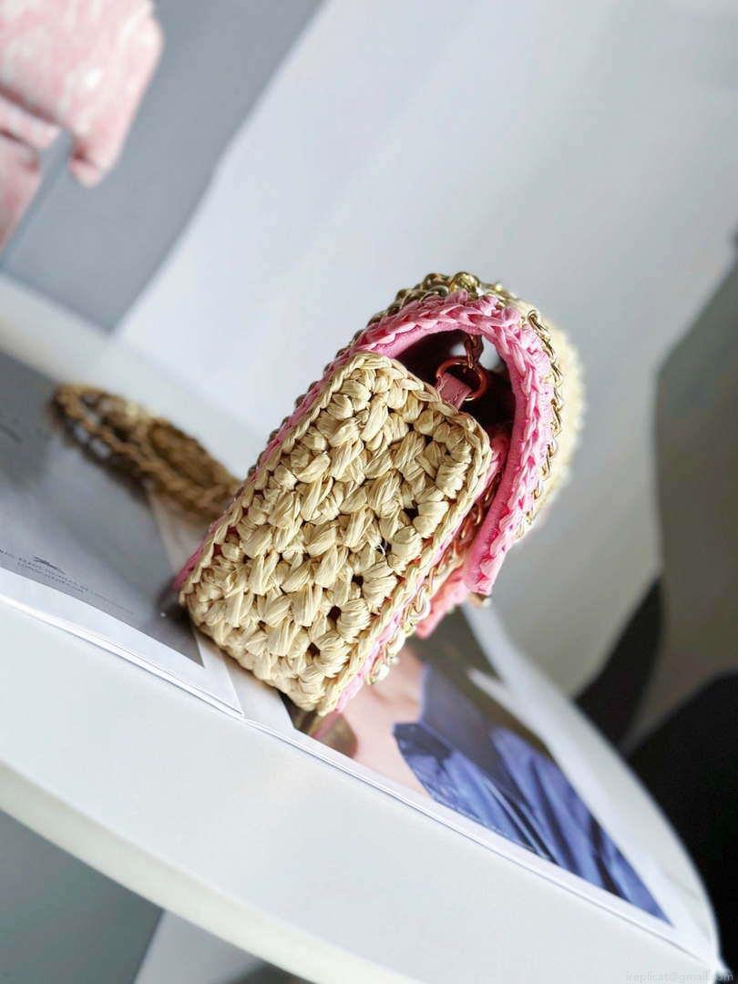 Chanel AS1115 Small Flap bag Raffia 18cm Beige & Pink