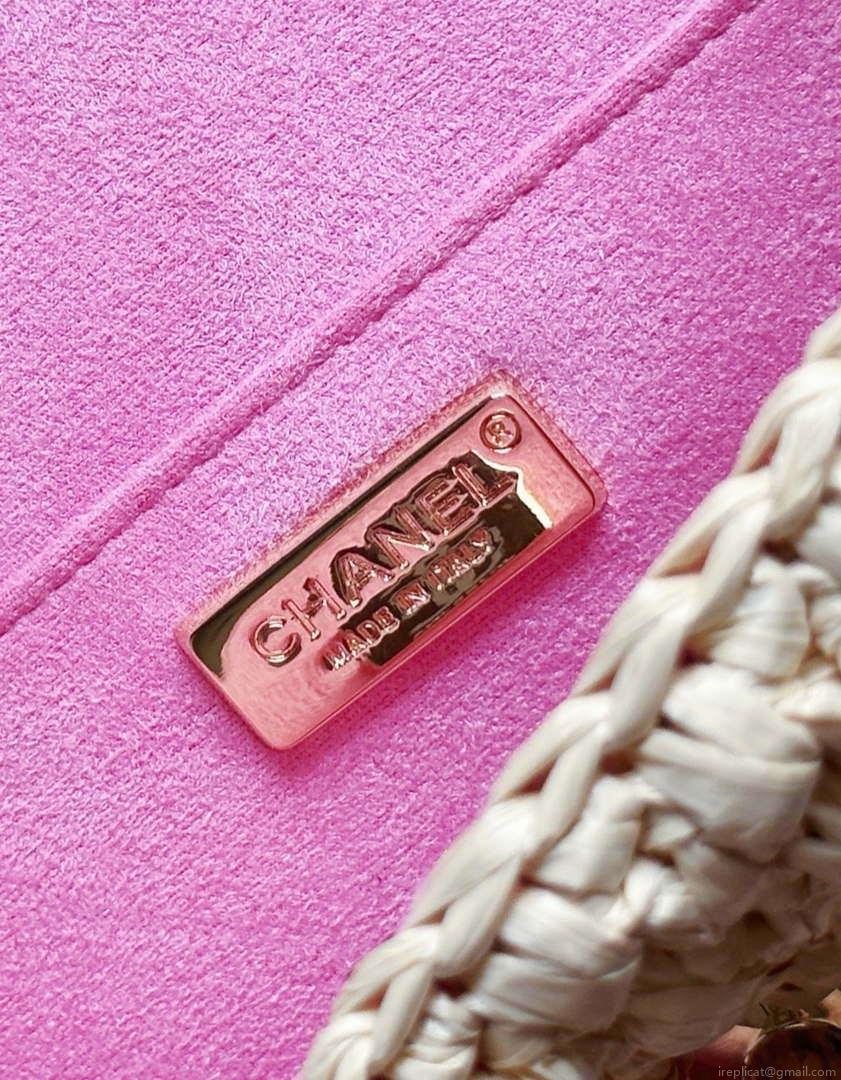 Chanel AS1115 Small Flap bag Raffia 18cm Beige & Pink
