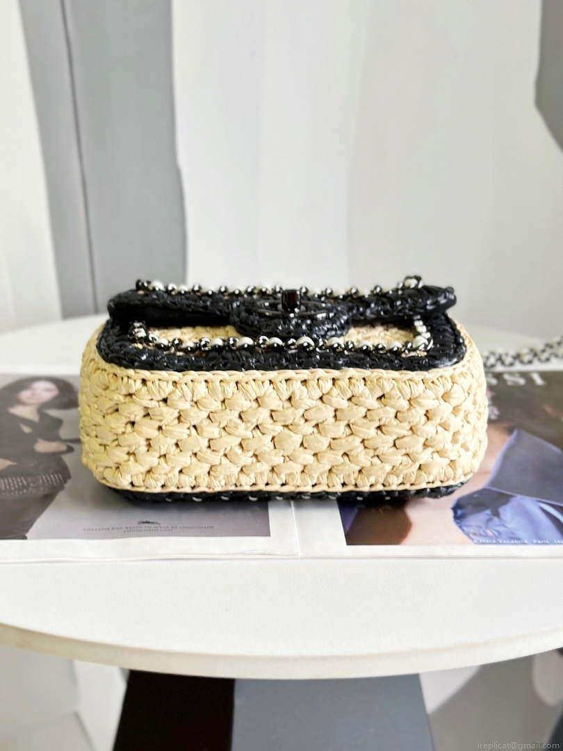 Chanel AS1115 Small Flap bag Raffia 18cm Beige & Black