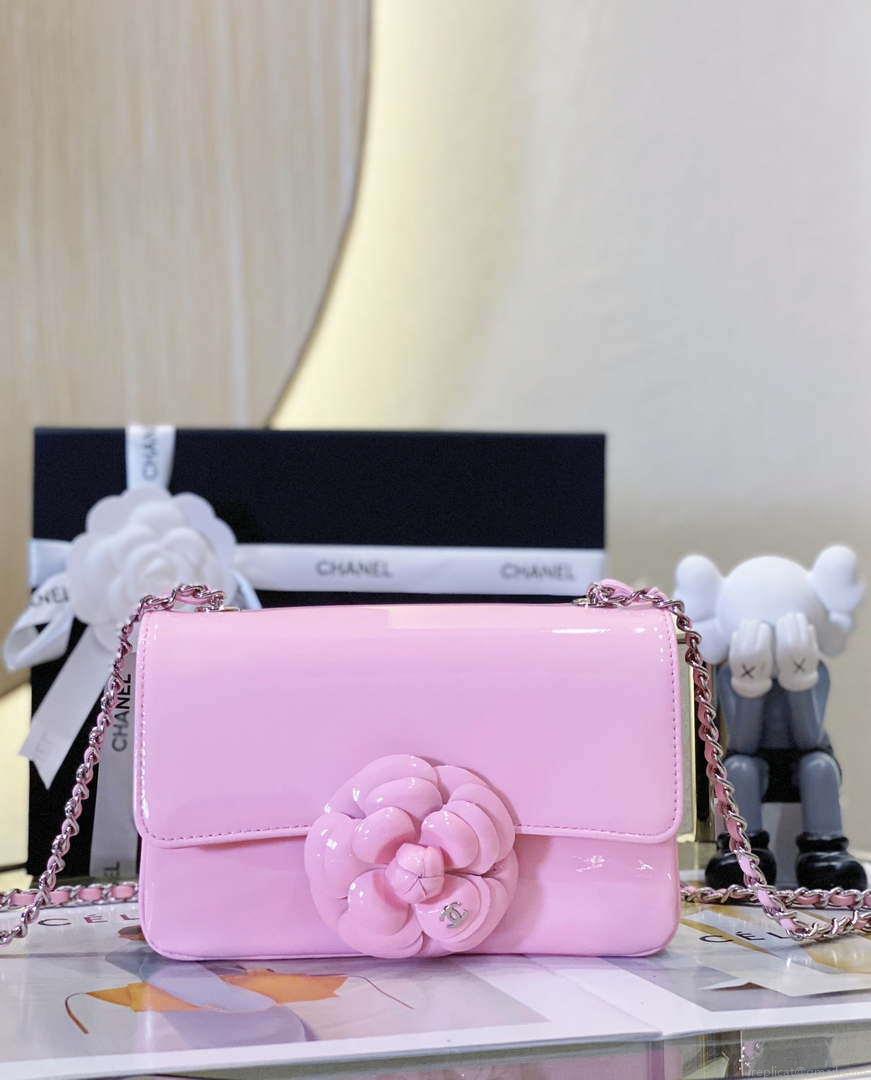Chanel AS4388 Small Flap Bag Patent Calfskin & Gold Metal Pink