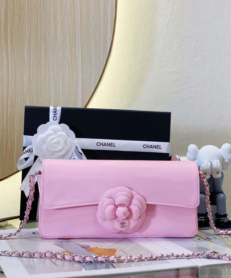 Chanel AS4498 Clutch Flap Bag Patent Calfskin & Gold Metal Pink