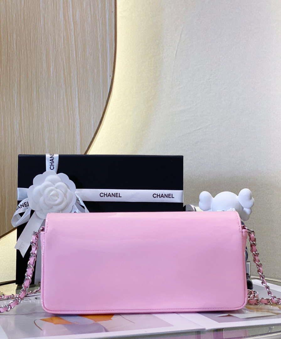 Chanel AS4498 Clutch Flap Bag Patent Calfskin & Gold Metal Pink