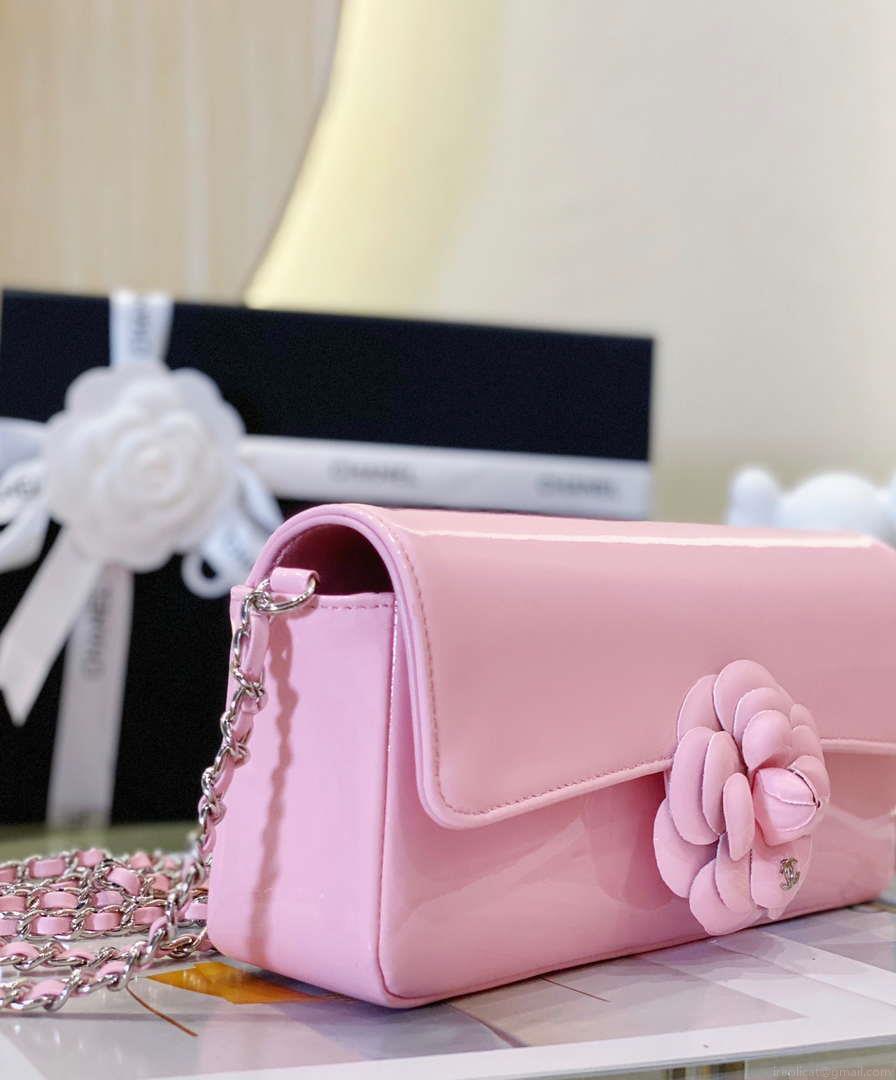 Chanel AS4498 Clutch Flap Bag Patent Calfskin & Gold Metal Pink