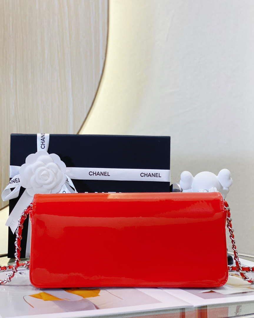 Chanel AS4498 Clutch Flap Bag Patent Calfskin & Gold Metal Red