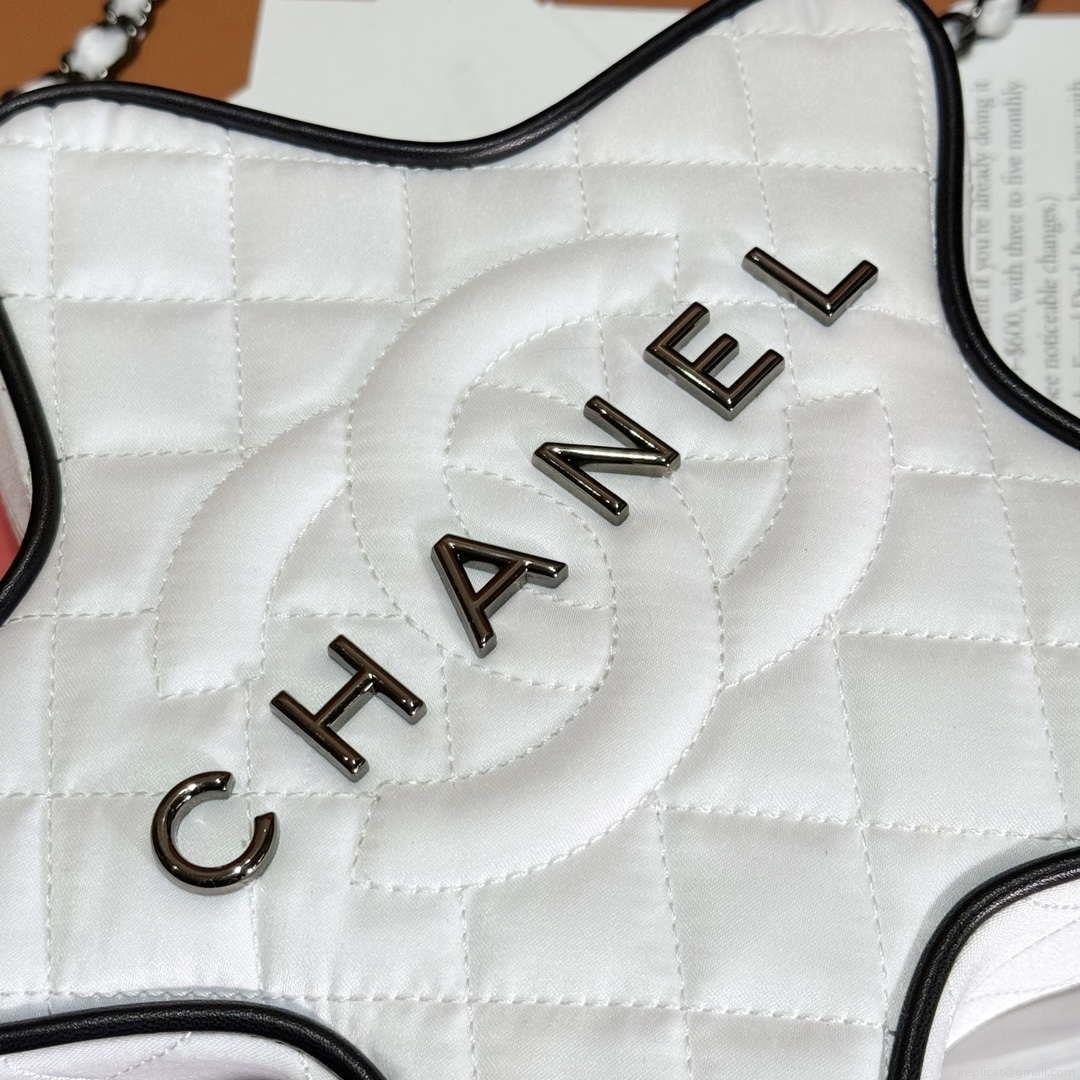 Chanel AS4579 Star Handbag Satin & Black-tone metal White