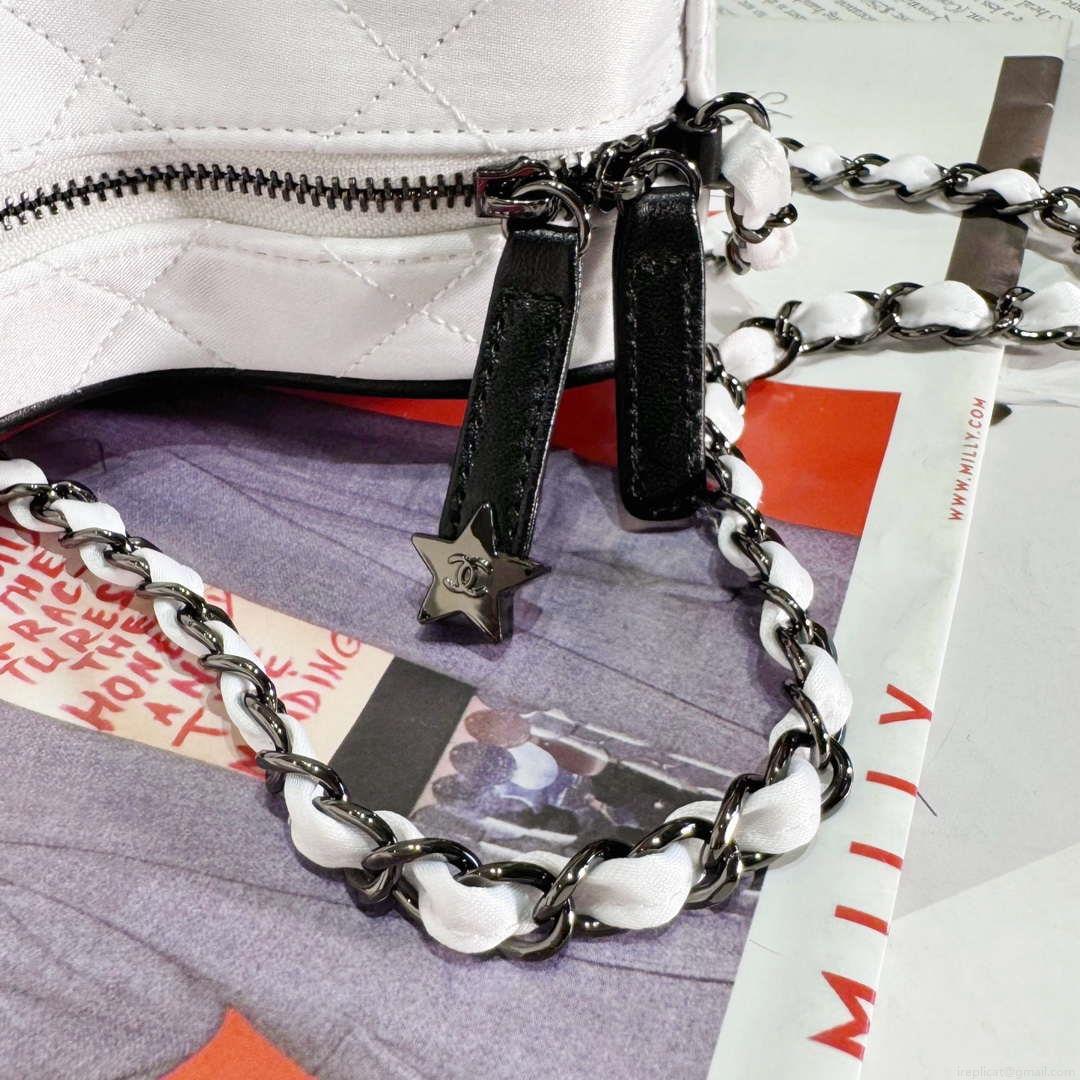 Chanel AS4579 Star Handbag Satin & Black-tone metal White