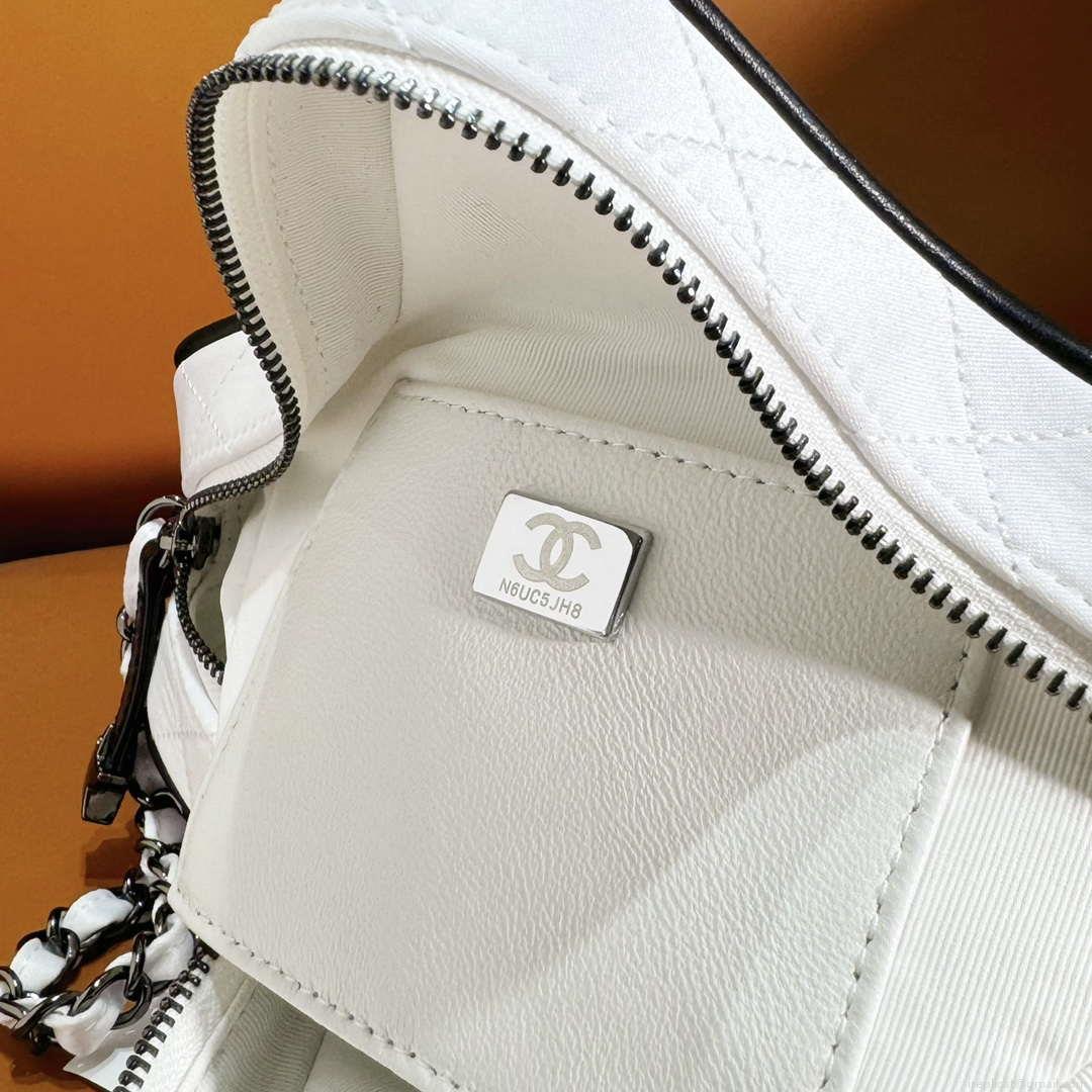 Chanel AS4579 Star Handbag Satin & Black-tone metal White