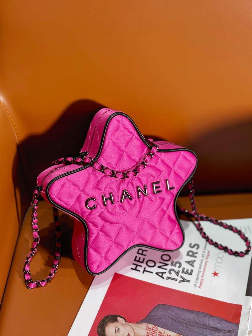 Chanel AS4579 Star Handbag Satin & Black-tone metal Rose Pink
