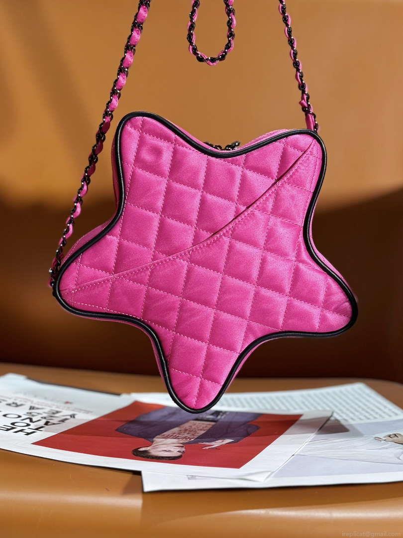 Chanel AS4579 Star Handbag Satin & Black-tone metal Rose Pink