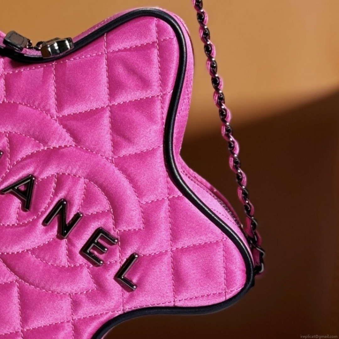 Chanel AS4579 Star Handbag Satin & Black-tone metal Rose Pink