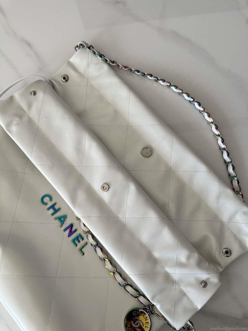 Chanel 22 Handbag Shiny White Calfskin AS3261 with Symphony Hardware